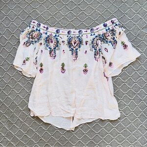 Embroidered Off-Shoulder Top XL Women’s Short Sleeve Blouse